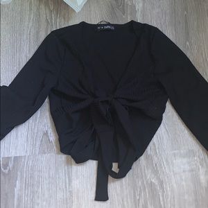 a front tie long sleeve crop top
